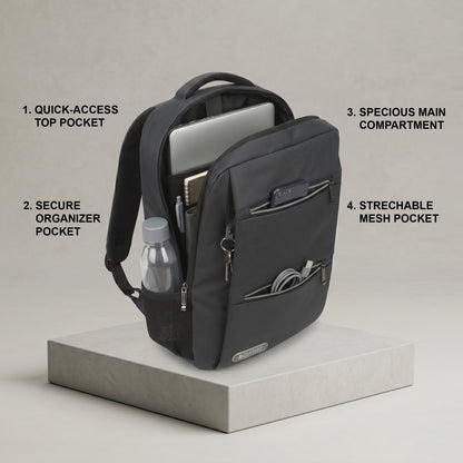 12 Litre Laptop Backpack Upto 18 inchs Laptop for School, Office, College & Travel Bag for Men and Women (Navy) | 3 Compartments, Side Pocket, Padded Shoulder Strap, Smooth-Glide Zippers
