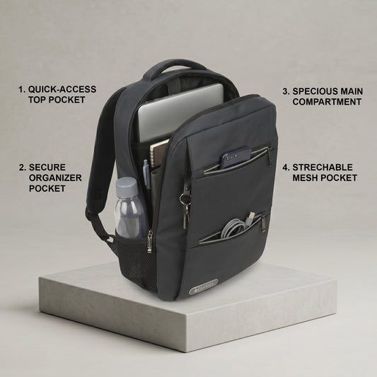12 Litre Laptop Backpack Upto 18 inchs Laptop for School, Office, College & Travel Bag for Men and Women (Navy) | 3 Compartments, Side Pocket, Padded Shoulder Strap, Smooth-Glide Zippers