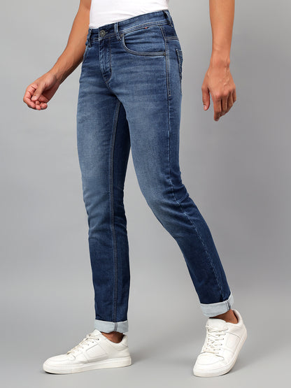 Denim Jeans for Men l Breathable & Soft with Color Fastness Ultra Narrow Fit Cotton Fabric Solid Pattern Button Closure