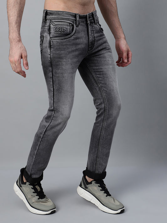 Denim Jeans for Men l Breathable & Soft with Color Fastness Ultra Narrow Fit Cotton Fabric Solid Pattern Button Closure