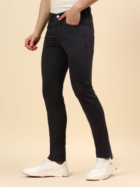 Casual Trouser for Men | Breathable & Soft with Color Fastness Regular Fit Cotton Stretch Fabric Self Design Pattern Button Closure