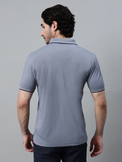 Men's Grey Solid Polo Neck Half Sleeve T-shirt