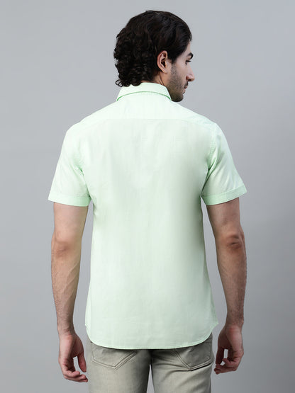 Men's Light Green Casual Plain Half Sleeve Shirt