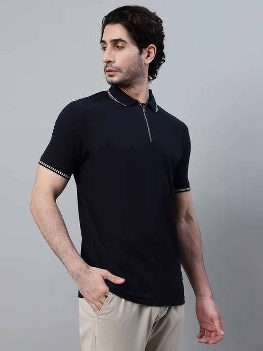 T-Shirt for Men | Breathable & Soft with Color Fastness Regular Fit Polo Neck Poly Cotton Fabric Solid Pattern