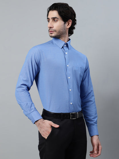 Men's Blue Micro Check Full Sleeve Formal Shirt