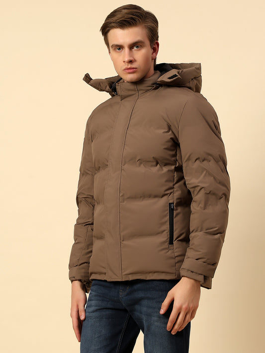 Jacket for Men | Premium Casual Jacket Regular Fit Detachable Hooded Poly Blend Fabric Solid Pattern