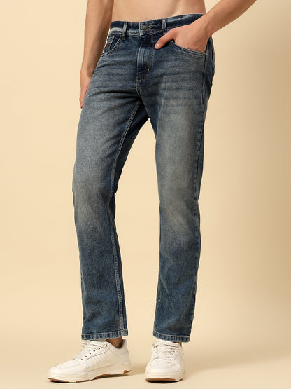 Denim Jeans for Men | Breathable & Soft with Color Fastness Straight Fit Poly Cotton Fabric Solid Pattern Button Closure