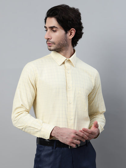 Men's Light Yellow Formal Medium Checks Full Sleeve Shirt