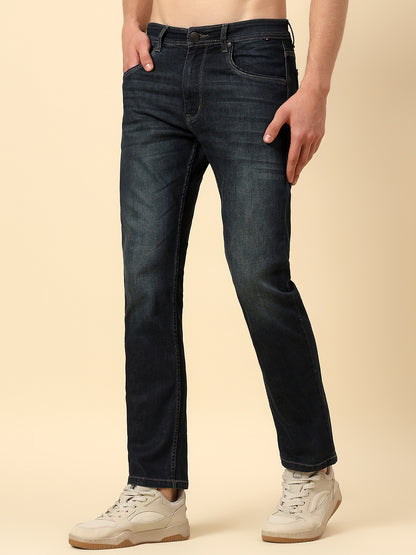 Denim Jeans for Men | Breathable & Soft with Color Fastness Straight Fit Poly Cotton Fabric Solid Pattern Button Closure