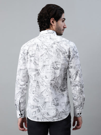 Men's White Printed Full Sleeve Casual Shirt