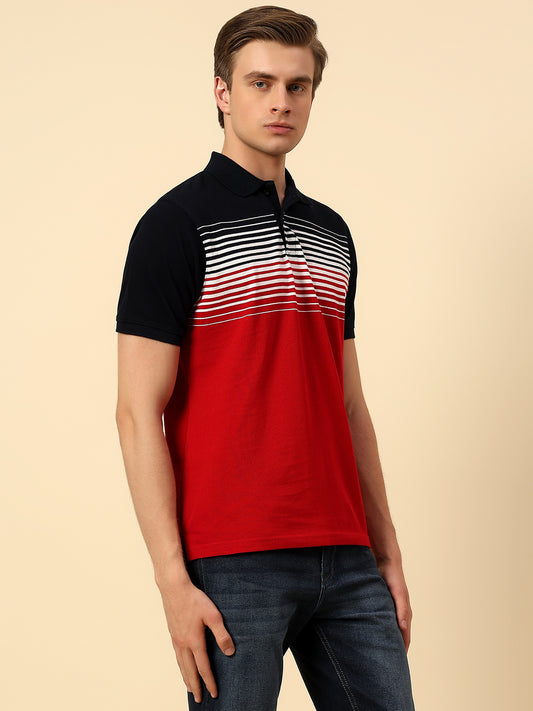 T-Shirt for Men | Breathable & Soft with Color Fastness Regular Fit Polo Neck Poly Cotton Fabric Stripes Pattern