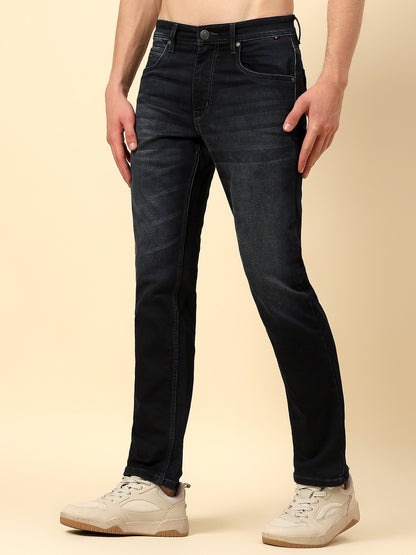 Denim Jeans for Men | Breathable & Soft with Color Fastness Straight Fit Poly Cotton Fabric Solid Pattern Button Closure