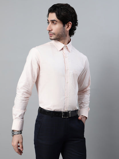 Men's Peach Formal Self textured Full Sleeve Shirt