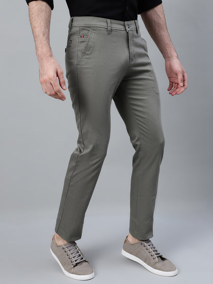 Men's Green Self Design Non-Pleated Casual Trouser