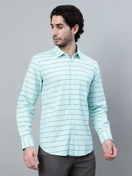 Casual Shirt for Men | Breathable & Soft with Color Fastness Regular Fit Spread Collar Neck Cotton Fabric Striped Pattern