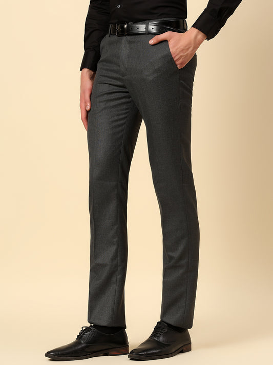 Casual Trouser for Men | Breathable & Soft with Color Fastness Regular Fit Poly Viscose Fabric Self Design Pattern Button Closure