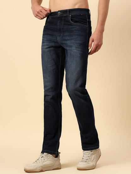 Denim Jeans for Men | Breathable & Soft with Color Fastness Straight Fit Poly Cotton Fabric Solid Pattern Button Closure