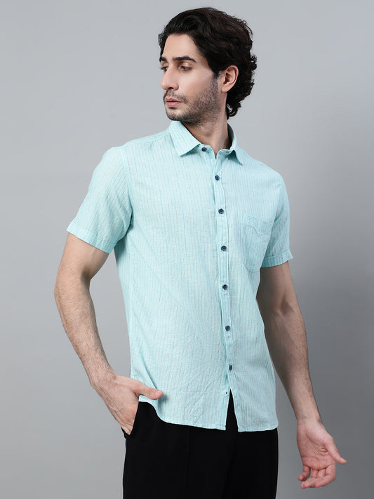 Casual Shirt for Men | Breathable & Soft with Color Fastness Regular Fit Spread Collar Neck Cotton Fabric Striped Pattern