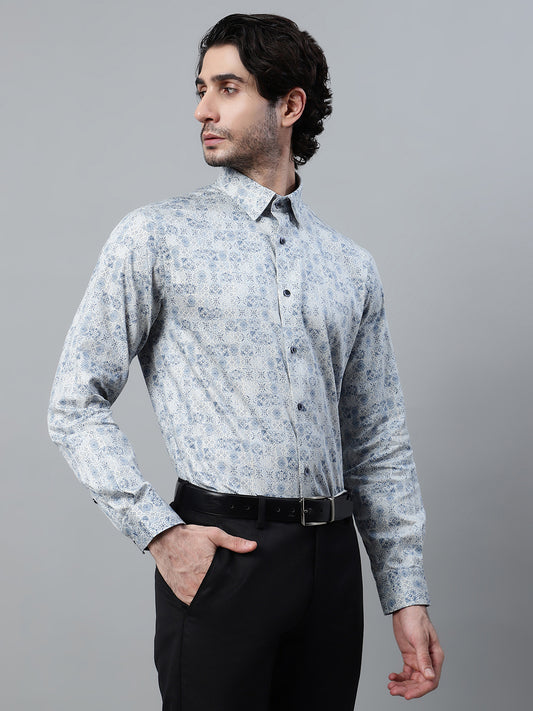 Formal Shirt for Men l Breathable & Soft with Color Fastness Regular Fit Spread Collar Neck Cotton Fabric Printed Pattern