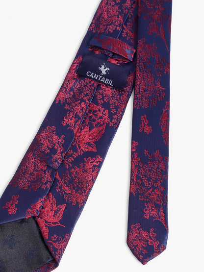 Cantabil Men's Navy Blue Floral Printed Broad Tie