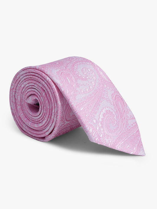 Men's Pink Printed Tie With Pocket Square Set