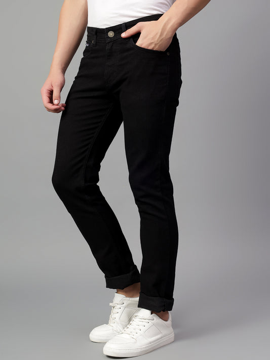 Denim Jeans for Men l Breathable & Soft with Color Fastness Ultra Narrow Fit Cotton Fabric Solid Pattern Button Closure