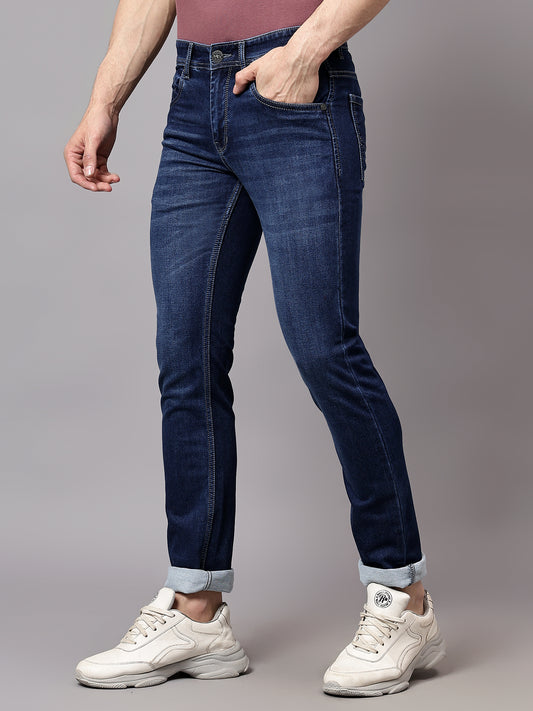 Denim Jeans for Men l Breathable & Soft with Color Fastness Ultra Narrow Fit Cotton Fabric Solid Pattern Button Closure