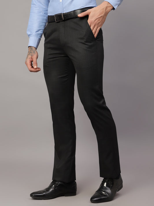 Formal Trouser for Men | Breathable & Soft with Color Fastness Regular Fit Poly Viscose Fabric Checkered Pattern Hook & Eye Closure