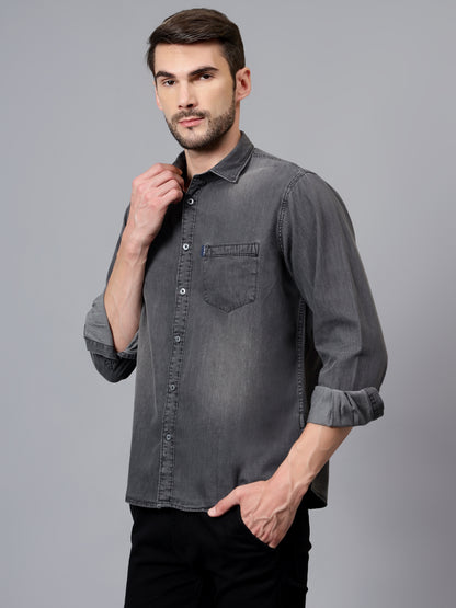 Men's Black Casual Denim Full Sleeve Shirt