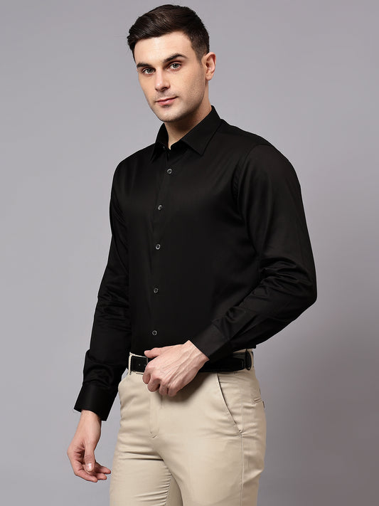 Men's Black Regular Fit Solid Full Sleeve Party Wear Shirt