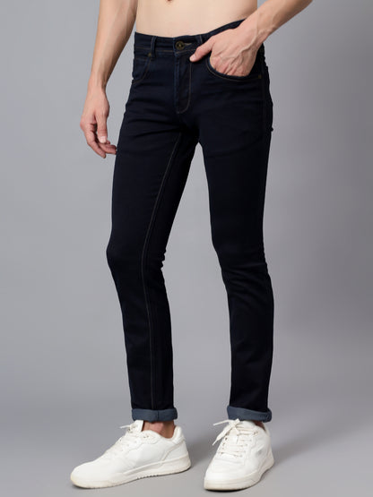 Men's Dark Blue Solid Full Length Stretchable Jeans