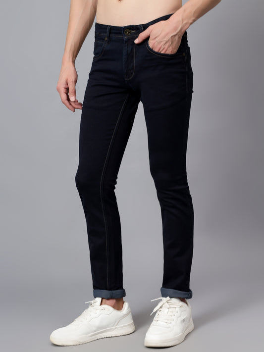 Denim Jeans for Men l Breathable & Soft with Color Fastness Ultra Narrow Fit Cotton Fabric Solid Pattern Button Closure