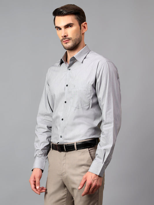 Men's Grey  Formal Pin Stripe Full Sleeve Shirt