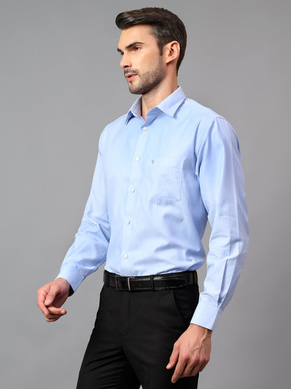 Men's Blue Formal Self Textured Full Sleeve Shirt