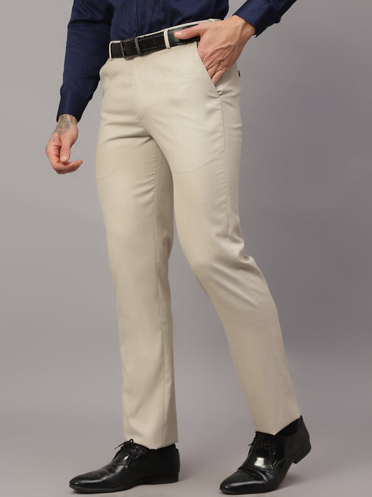 Formal Trouser for Men | Breathable & Soft with Color Fastness Regular Fit Poly Viscose Fabric Self Design Pattern Hook & Eye Closure
