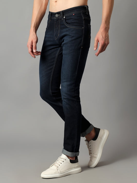 Denim Jeans for Men l Breathable & Soft with Color Fastness Ultra Narrow Fit Cotton Fabric Solid Pattern Button Closure