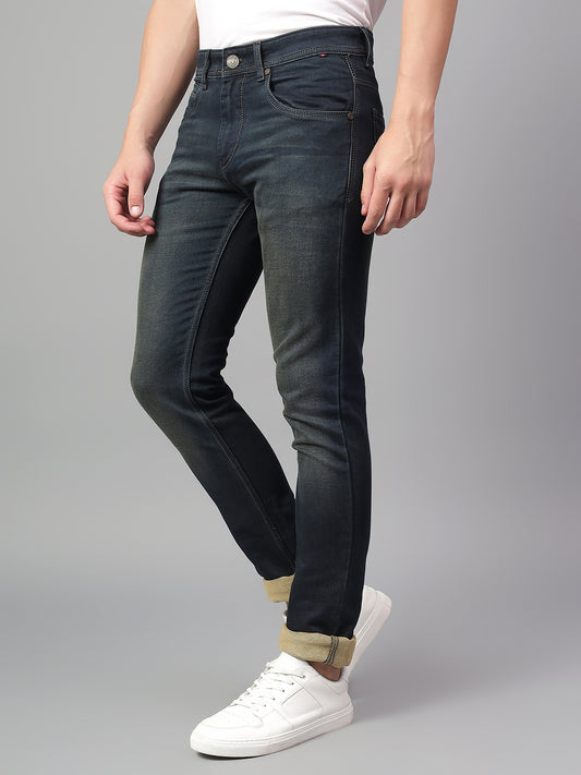 Denim Jeans for Men l Breathable & Soft with Color Fastness Ultra Narrow Fit Cotton Fabric Solid Pattern Button Closure