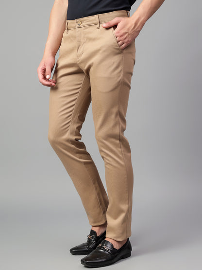 Casual Trouser for Men | Breathable & Soft with Color Fastness Regular Fit Cotton Blend Fabric Self Design Pattern Button Closure