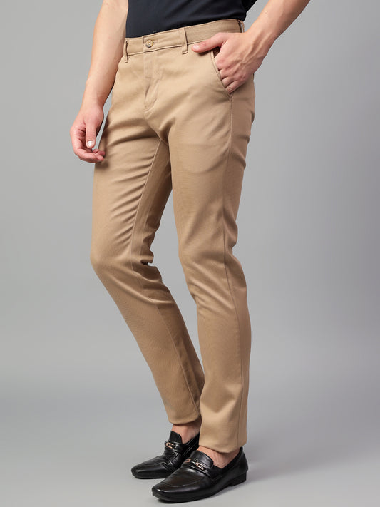 Casual Trouser for Men | Breathable & Soft with Color Fastness Regular Fit Cotton Blend Fabric Self Design Pattern Button Closure