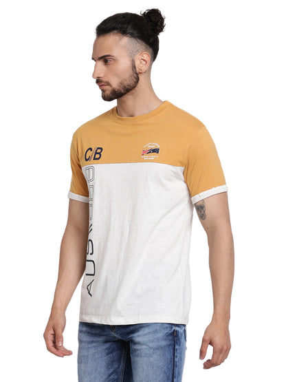 Men's Mustard Regular Fit Printed Half Sleeve Casual T-Shirt