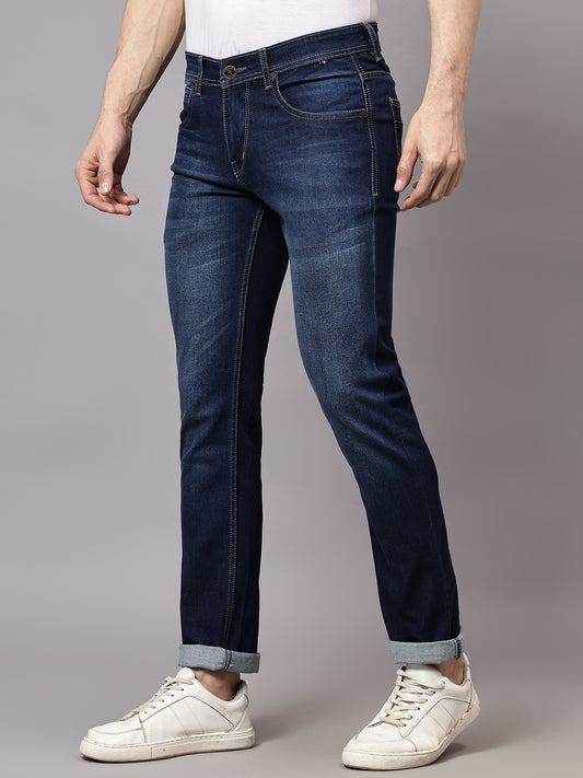 Denim Jeans for Men l Breathable & Soft with Color Fastness Ultra Narrow Fit Cotton Fabric Solid Pattern Button Closure