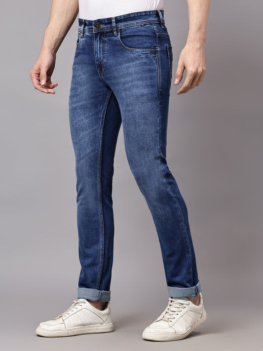 Denim Jeans for Men l Breathable & Soft with Color Fastness Ultra Narrow Fit Cotton Fabric Solid Pattern Button Closure