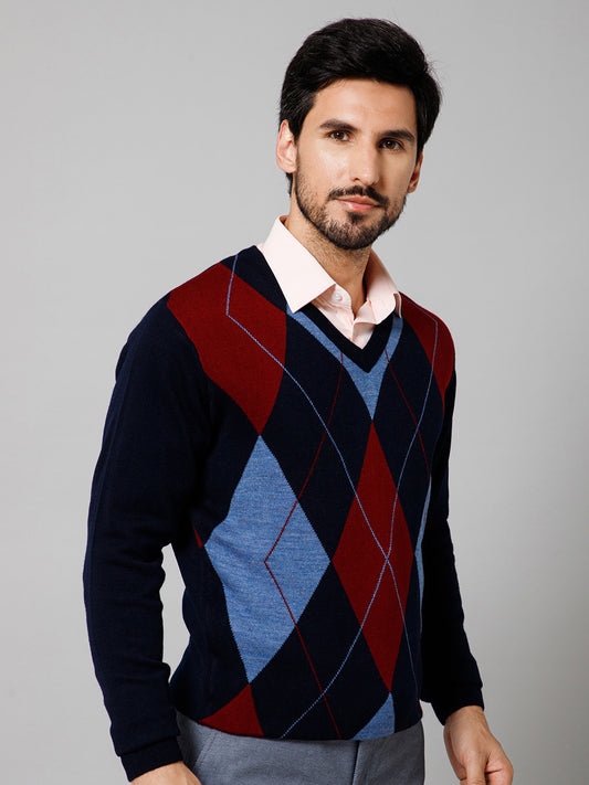 Sweater for Men l Winter Wear Acrylic Fabric Pull-On Closure V-Neck Regular Fit Color Block Pattern