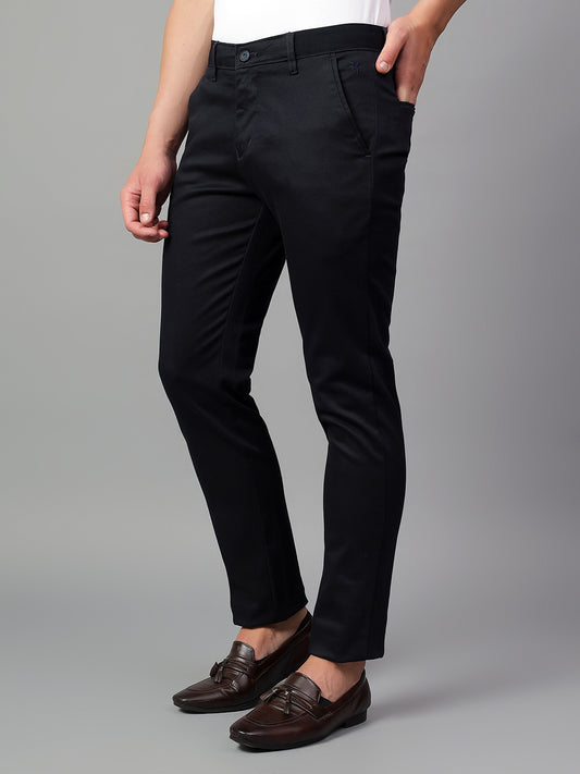 Casual Trouser for Men | Breathable & Soft with Color Fastness Regular Fit Cotton Blend Fabric Self Design Pattern Button Closure