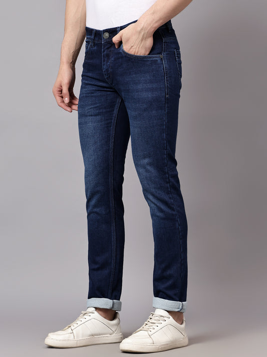 Denim Jeans for Men l Breathable & Soft with Color Fastness Ultra Narrow Fit Cotton Fabric Solid Pattern Button Closure