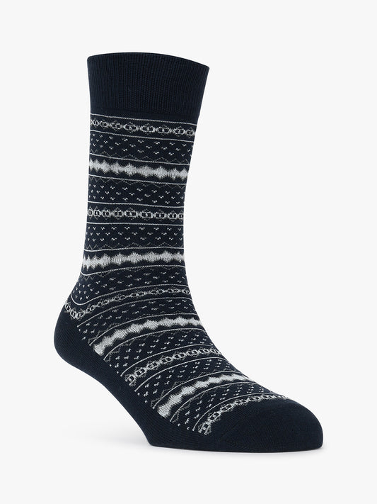 Men's Pack Of 5 Navy Blue Crew Length Printed Casual Socks