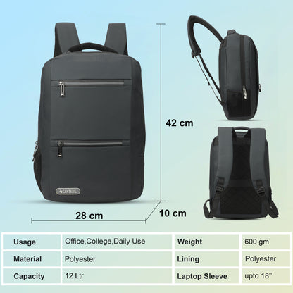 12 Litre Laptop Backpack Upto 18 inchs Laptop for School, Office, College & Travel Bag for Men and Women (Navy) | 3 Compartments, Side Pocket, Padded Shoulder Strap, Smooth-Glide Zippers
