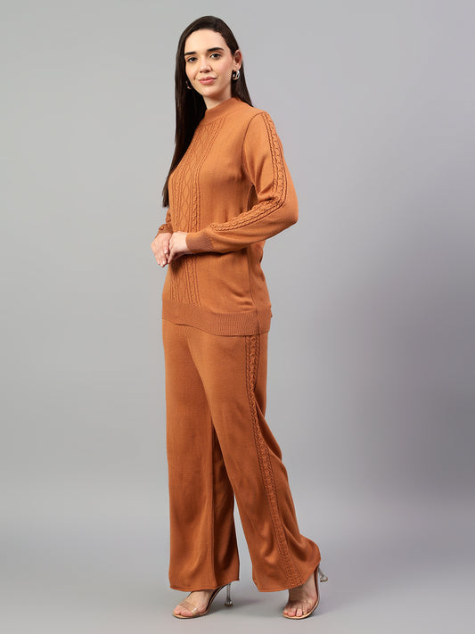 Women's Peach Jacquard Winter Co-Ord Set