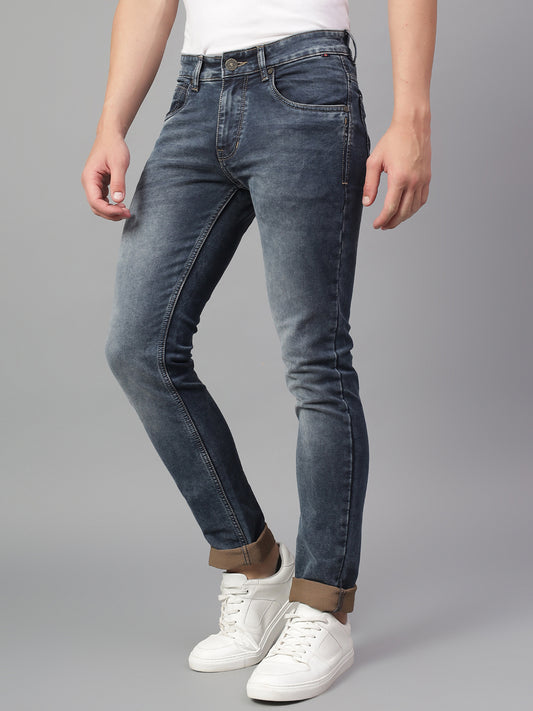 Denim Jeans for Men l Breathable & Soft with Color Fastness Ultra Narrow Fit Cotton Fabric Solid Pattern Button Closure