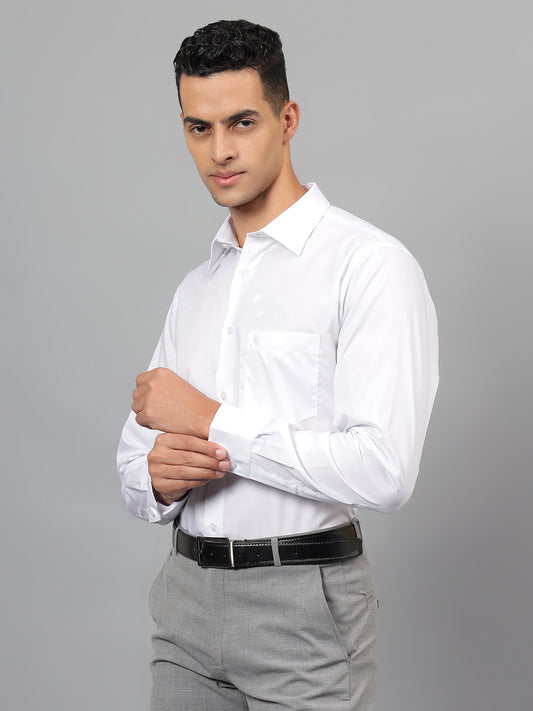 Men's White Solid Formal Full Sleeves Shirt